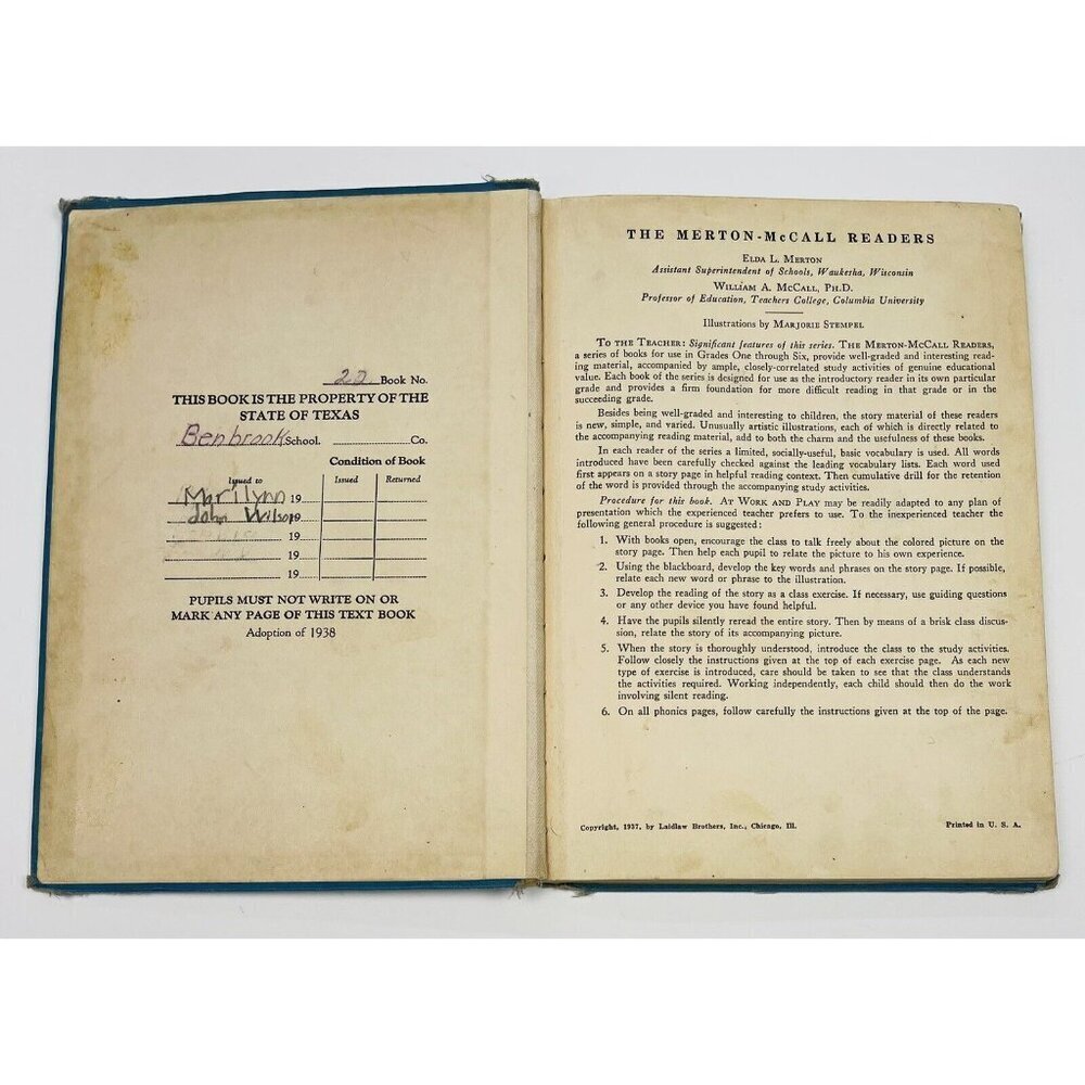 At Work And Play Merton-McCall Pupil Activity Reader School Book 1937 Hardcover - Picture 2 of 10